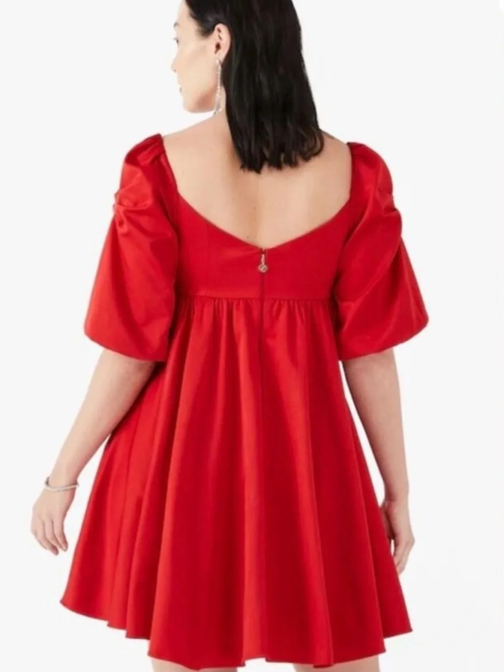 kate spade Beau Red Puff-Sleeve Bow Satin Babydoll Dress..Size 12